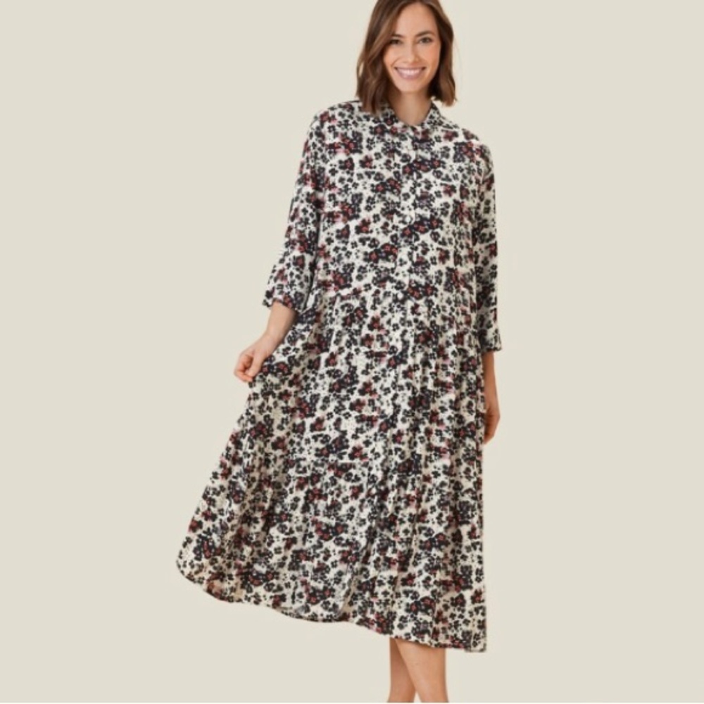 NWT Masai Dress Nydilla Tiered Shirtdress in Spiced Coral Floral